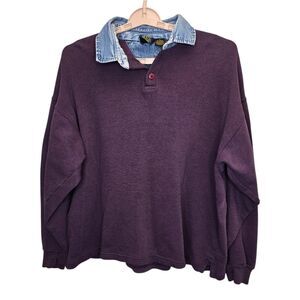 VTG Cross Basics Men's L 1990s Purple Pullover Collared Polo Sweatshirt